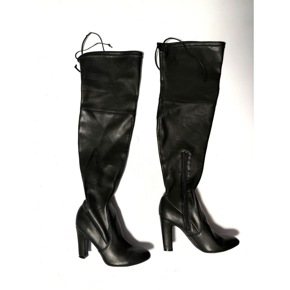 Unisa Black Faux Leather Over The Knee Block Heel Boots Size 7.5 M